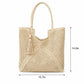 Open Weave Beach Tote Bag with Zip Closure Rope Handles and Tassel Accent