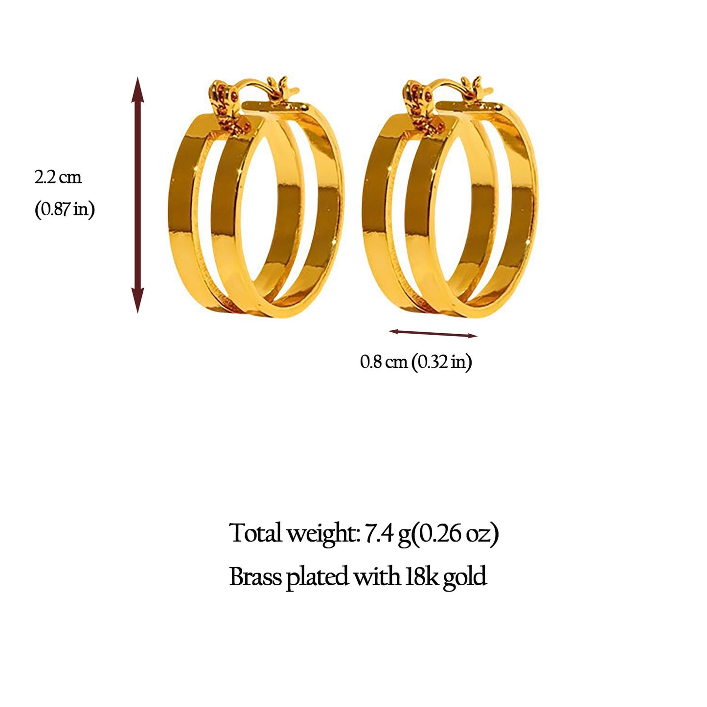 Women's Double Hoop Earrings - 2.2cm Diameter Hoops