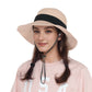 Wide Brim Straw Sun Hat with Black Ribbon Bow Adjustable Chin Strap Inner Sweatband for Outdoor and Travel Use