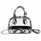 Clear PVC Mini Crossbody Satchel Bag with Print Trim and Chain Strap