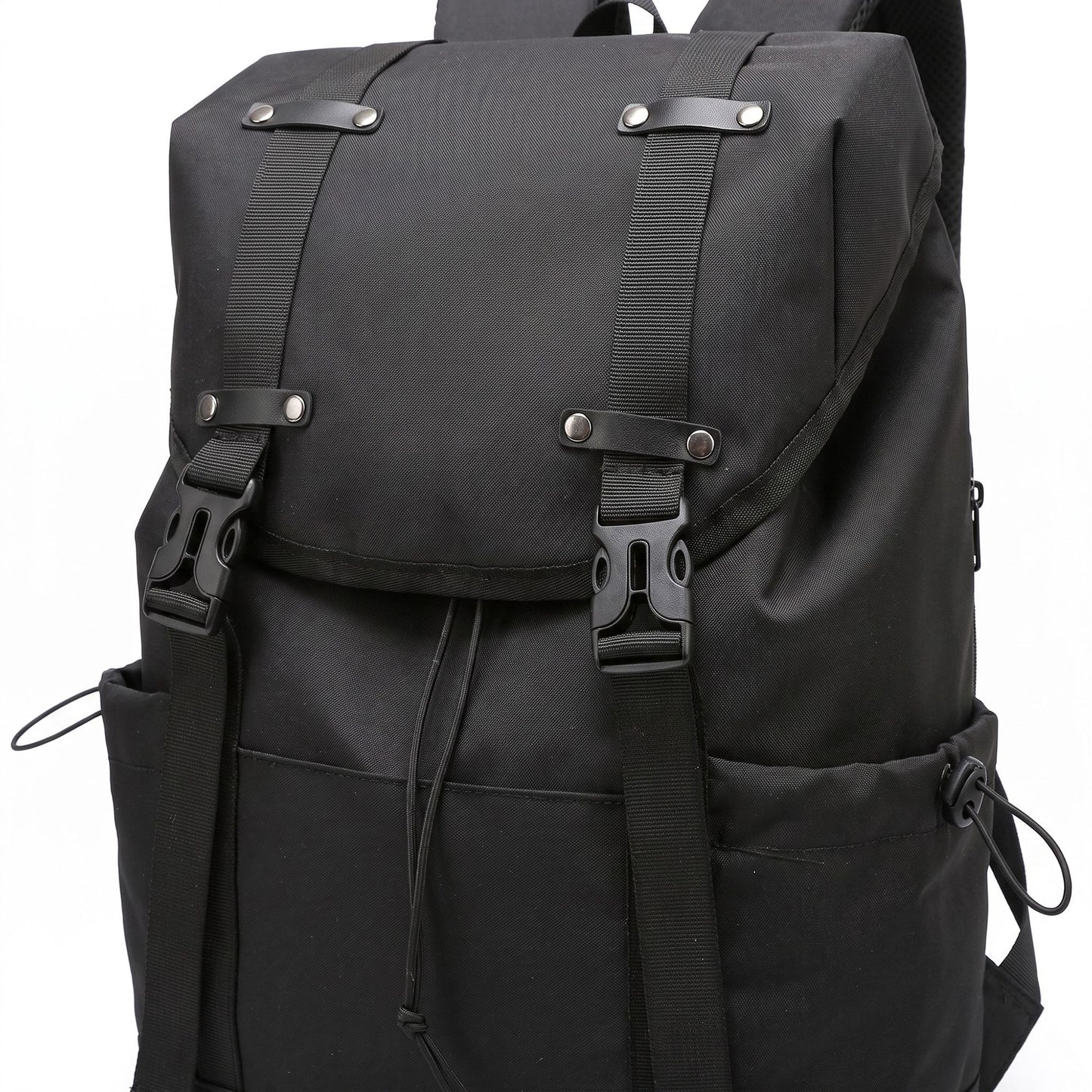 Large Flap Backpack with Drawstring Closure Buckle Straps Side Pockets and Padded Shoulder Straps
