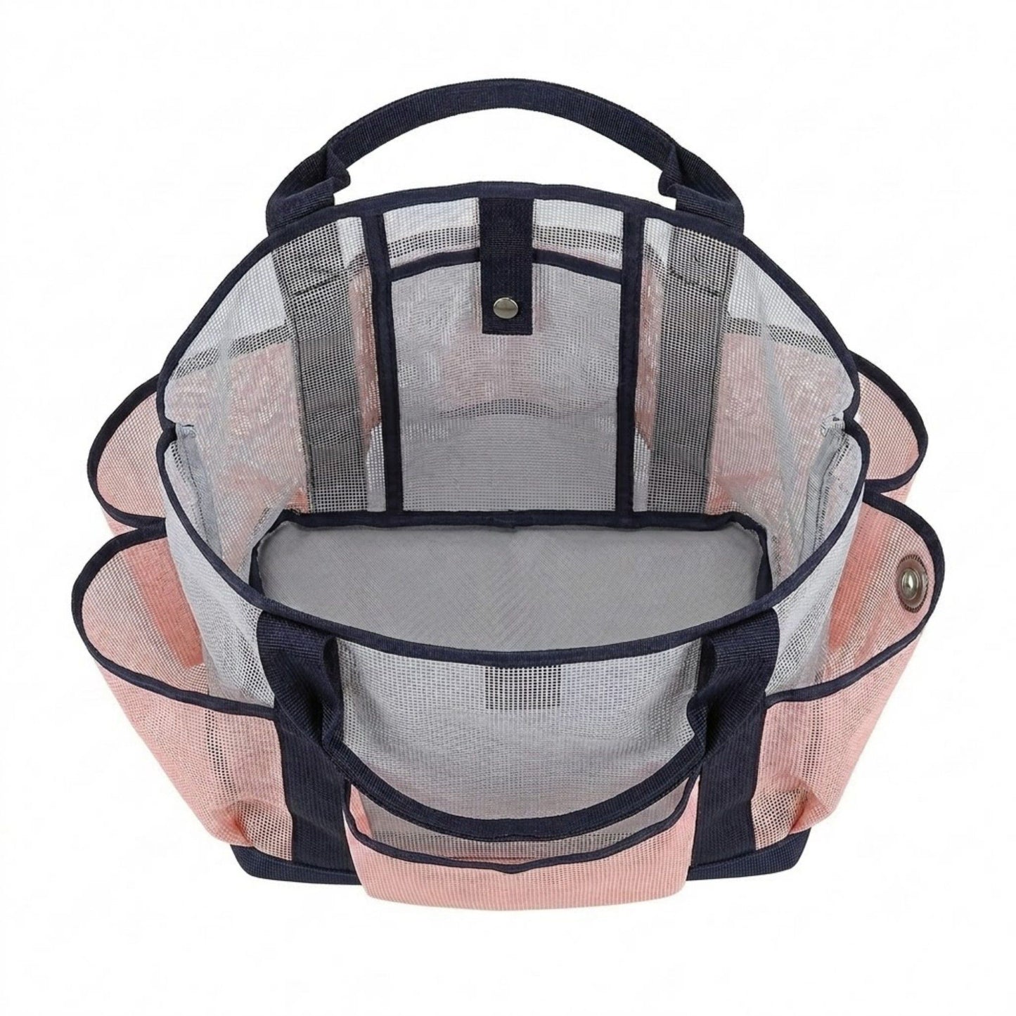 Mesh Beach Tote Bag with Multiple Outside Pockets Open Top Carry Handles for Pool Gym and Travel