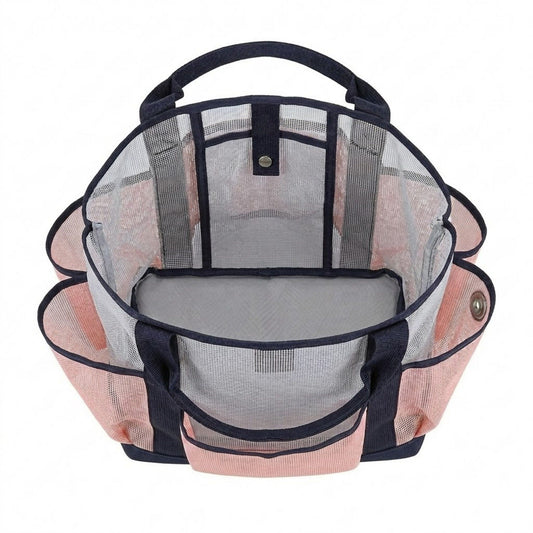 Mesh Beach Tote Bag with Multiple Outside Pockets Open Top Carry Handles for Pool Gym and Travel