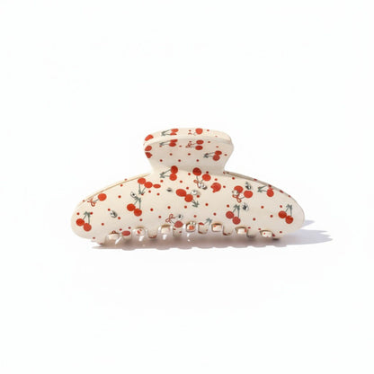 Cherry Print Acrylic Hair Claw Clip with Curved Design and Strong Grip