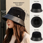 Corduroy Bucket Hat with Leather Look Brim Adjustable Fit