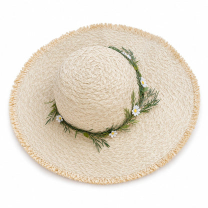 Summer Sun Hat for Women - Straw Beach Hat with Floral Embellishment
