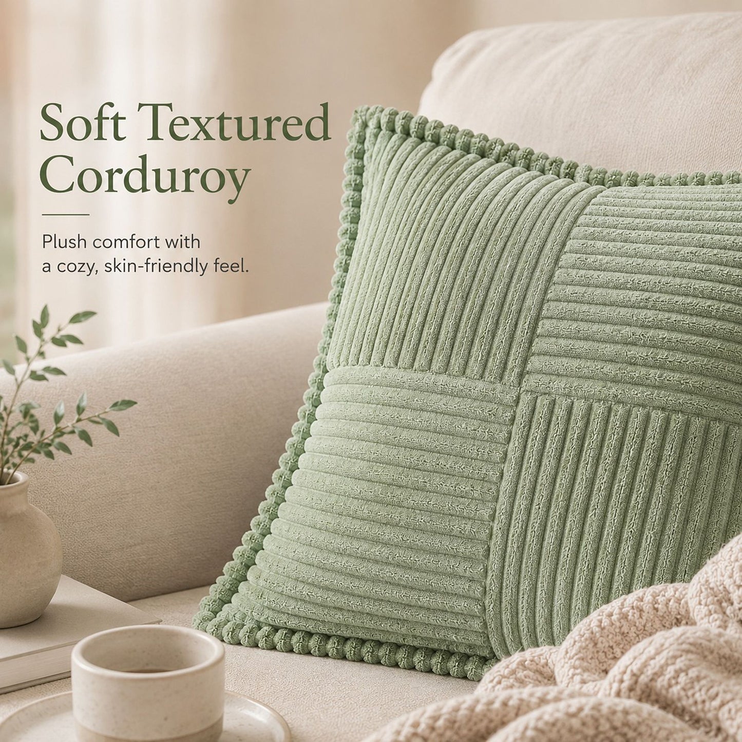 Soft Corduroy Decorative Throw Pillow Cover Geometric Accent Cushion Cover for Sofa Bed