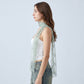 Sheer Embroidered Skinny Scarf with Floral Lace Trim and Long Neck Tie Design