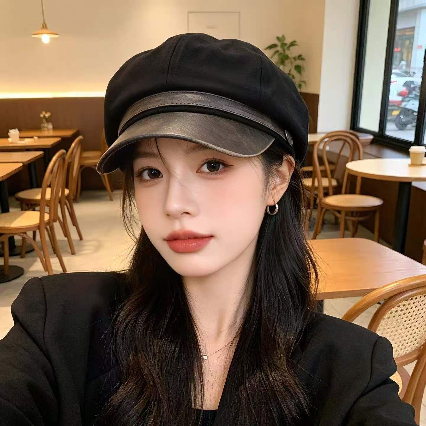Faux Suede Newsboy Cap with Contrast Brim Vintage Baker Boy Hat