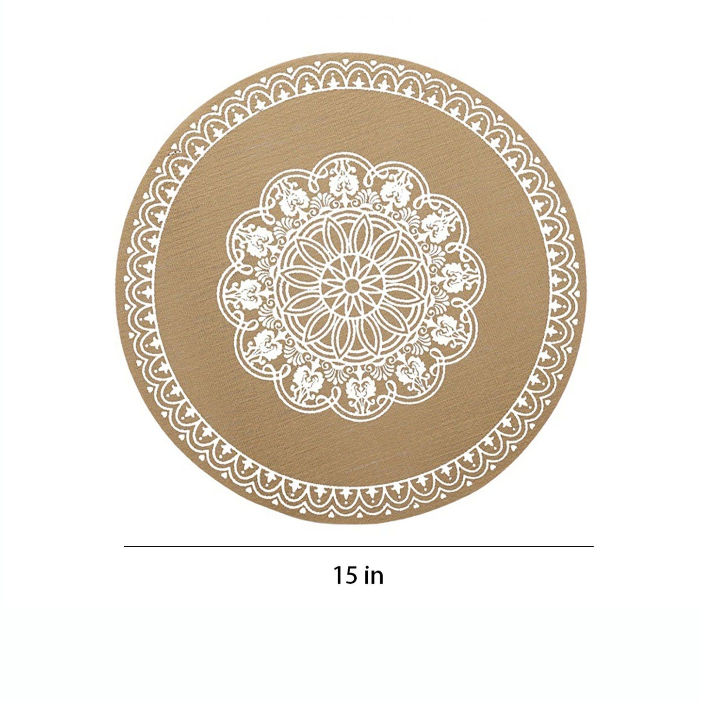 4 Piece Mandala Placemat Set Metallic PVC Heat Resistant Round Table Mats for Dining Table