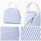 Striped Insulated Lunch Tote Bag with Front Pocket and Zip Closure