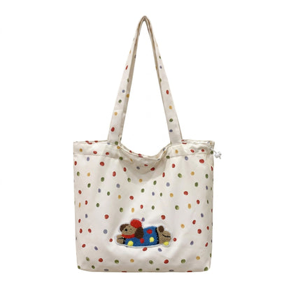 Polka Dot Tote Bag Shoulder Bag with Interior Zipper Pocket