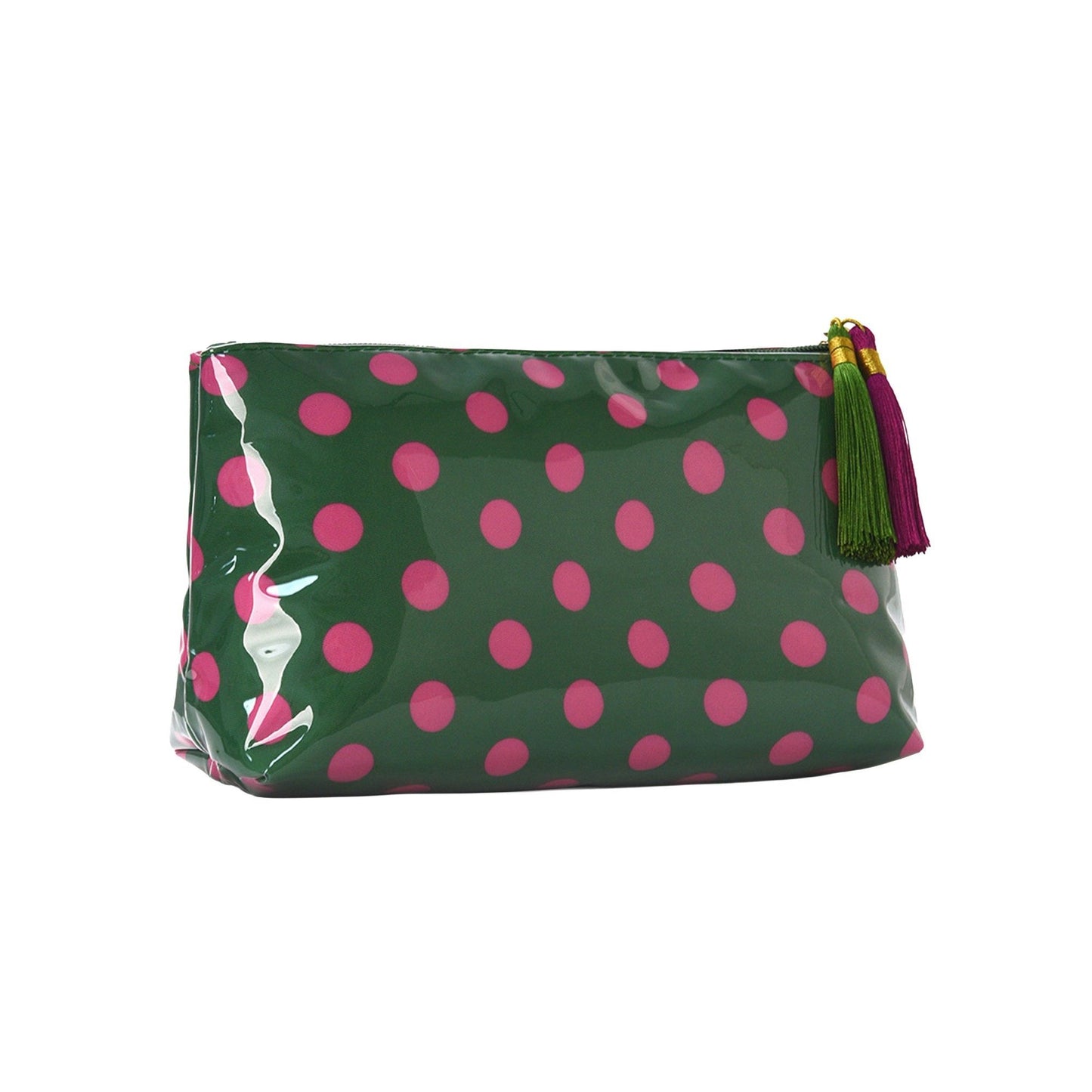 Large Polka Dot Cosmetic Bag Water Resistant Travel Toiletry Pouch with Tassels