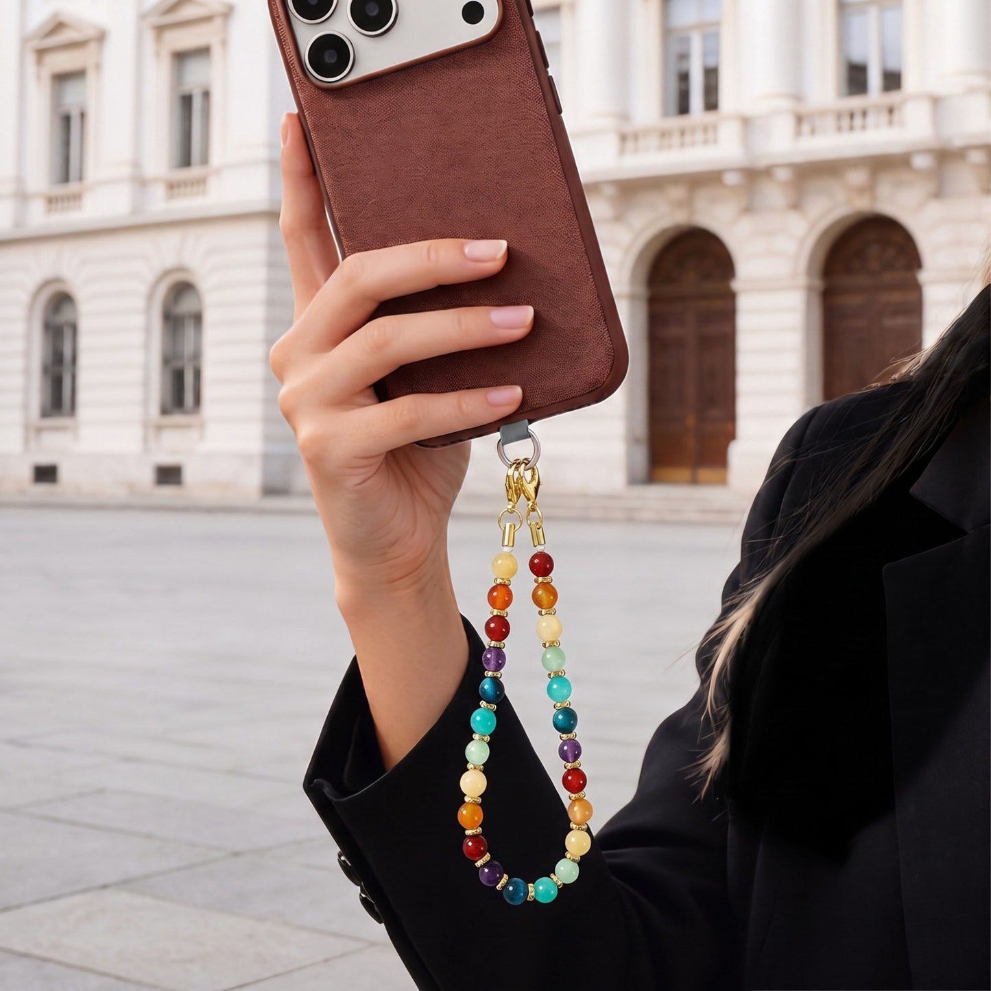 Beaded Wrist Strap with Clasps for Phones and Bags