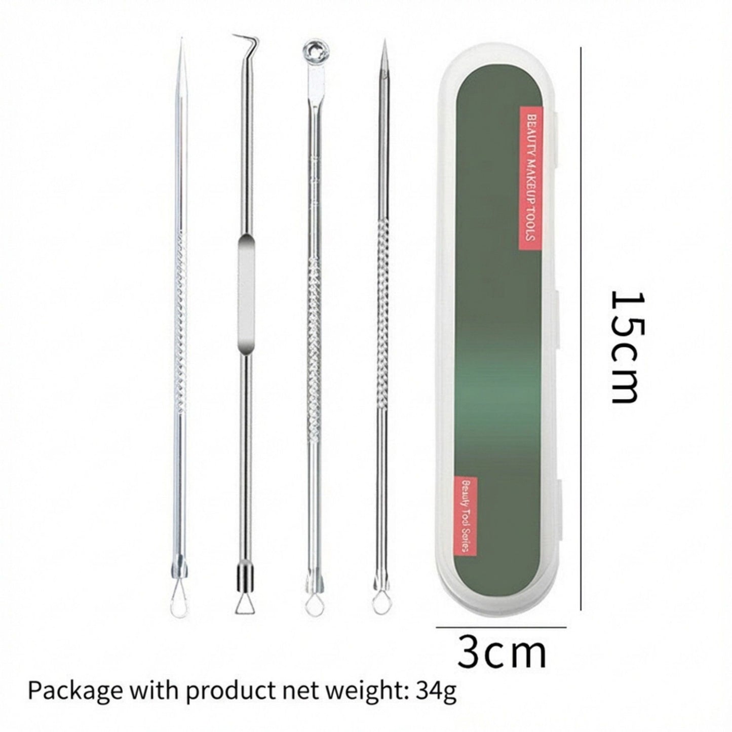 5-Piece Stainless Steel Blackhead and Blemish Removal Tool Set with Storage Case for Facial Care