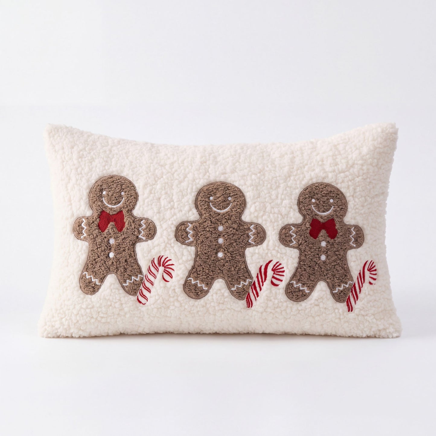 Christmas Plush Textured Lumbar Pillow Cover Gingerbread Snowflake Holiday Decor for Sofa Bed