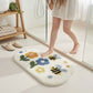 Tufted Floor Mat with Happy Text and Floral Pattern Non Slip Backing Soft Plush Decorative Scalloped Edge Indoor Rug