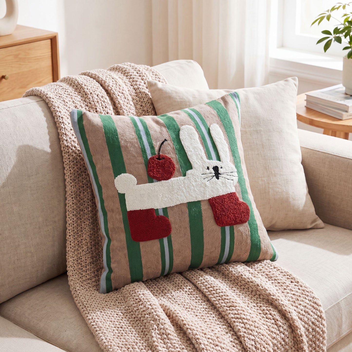 Apple Cat Tufted Decorative Throw Pillow Cover Square Accent Cushion for Sofa Bed Chair