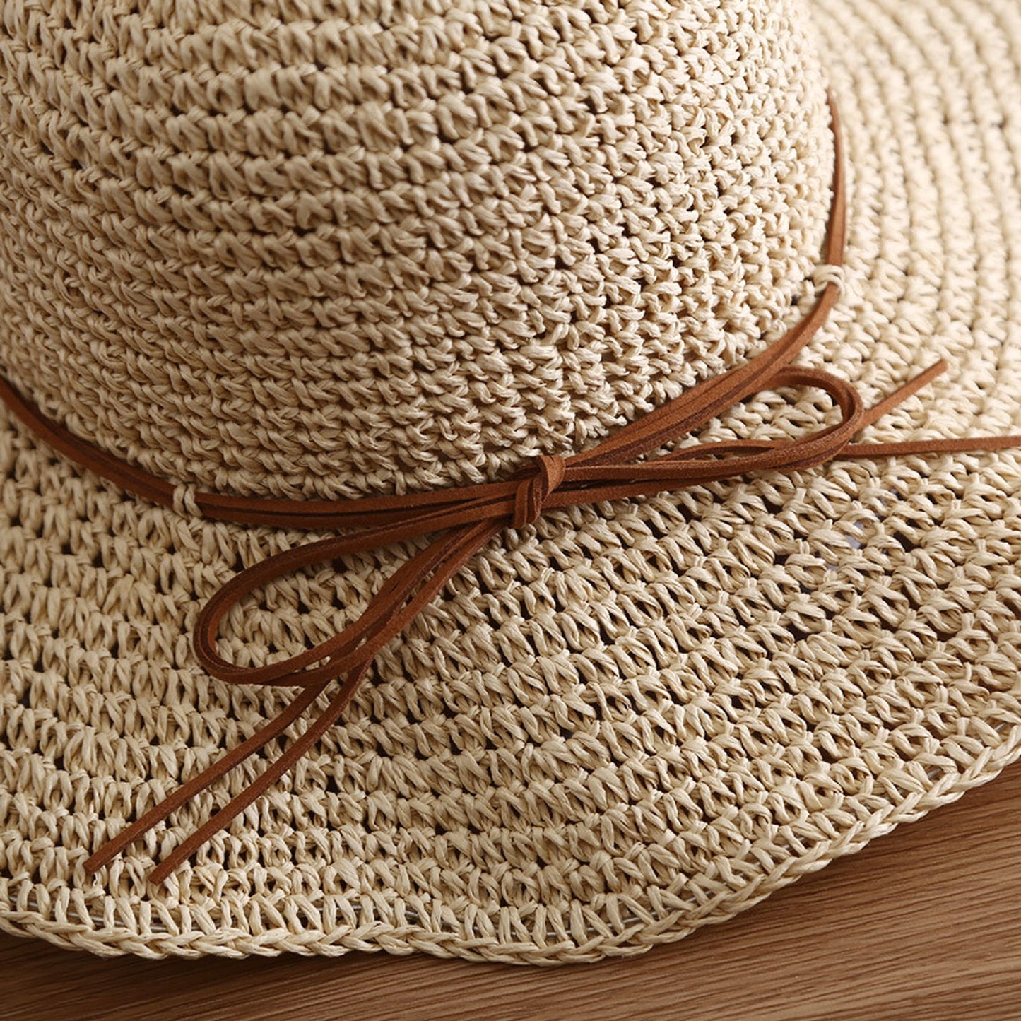 Wide - Brim Straw Sun Hat with Leather Tie
