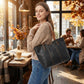 Faux Leather Tote Bag Shoulder Handbag with Zipper Closure for Work