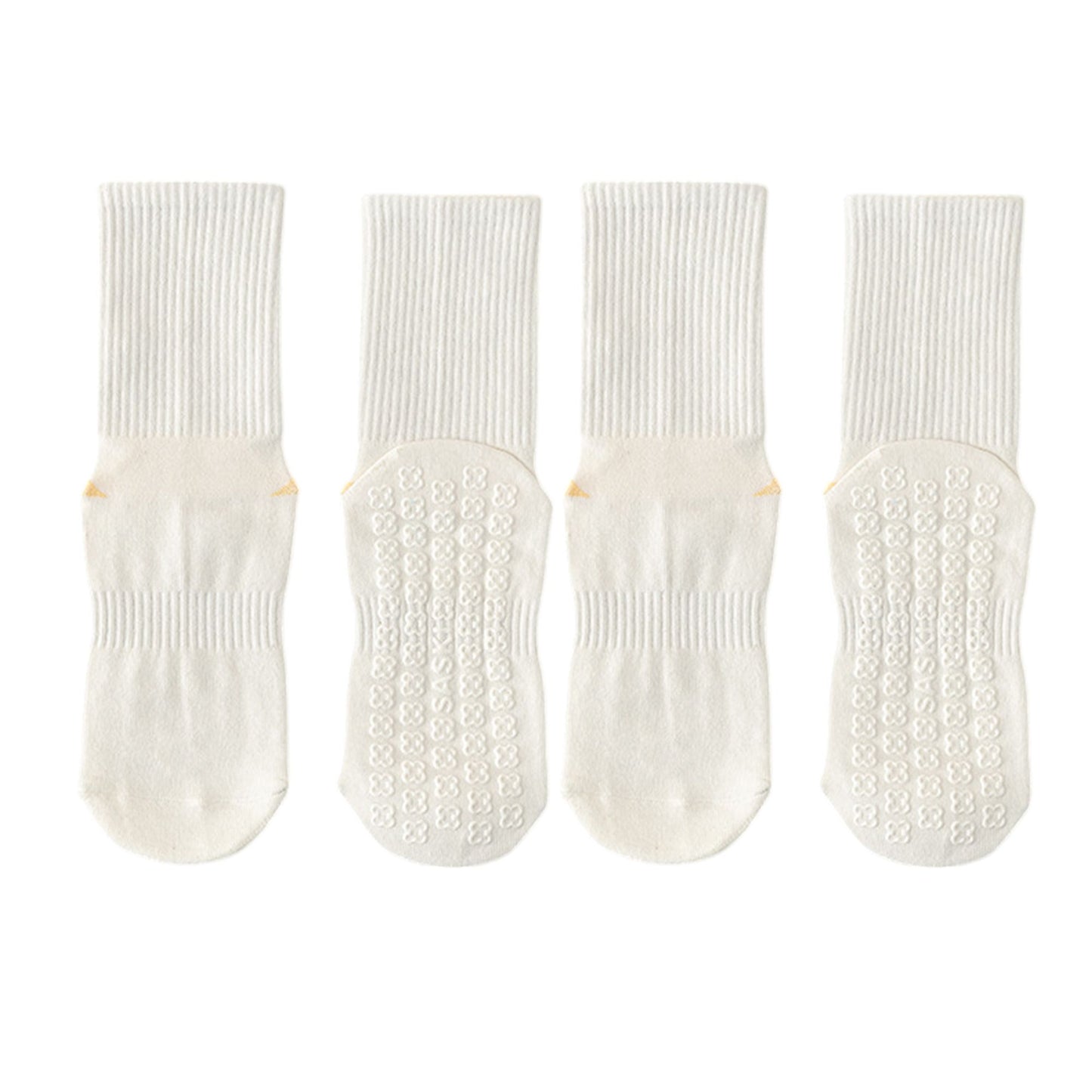 2-Pair Set Crew Athletic Socks with Striped Cuffs and Full Sole Grip for Yoga Fitness