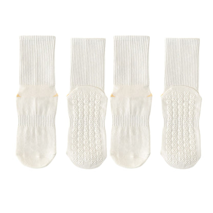 2-Pair Set Crew Athletic Socks with Striped Cuffs and Full Sole Grip for Yoga Fitness
