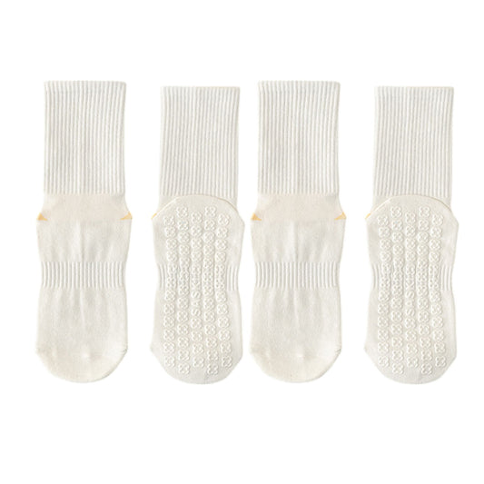 2-Pair Set Crew Athletic Socks with Striped Cuffs and Full Sole Grip for Yoga Fitness