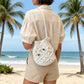 Open Knit Crochet Shoulder Bag with Drawstring Closure Lightweight Handwoven Mesh Tote Handbag