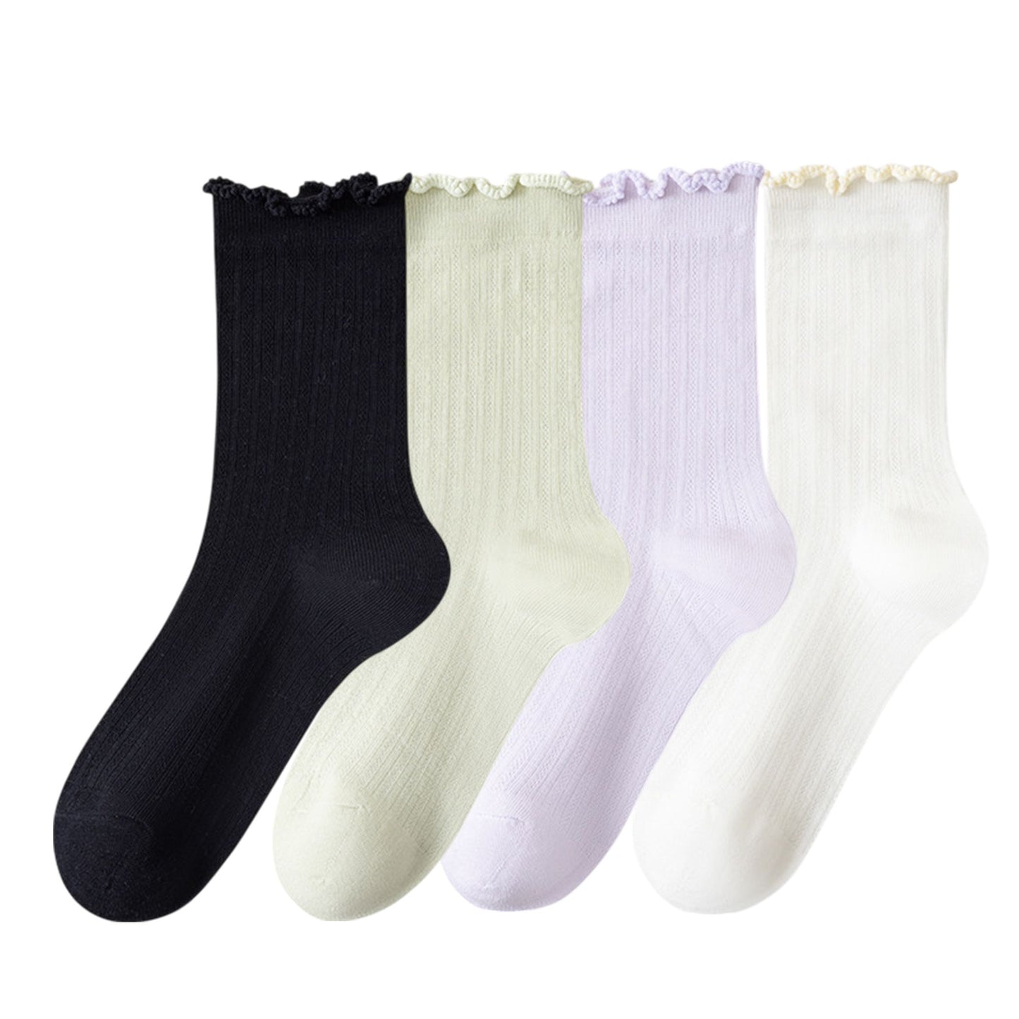4-Pair Pack Soft Ribbed Ankle Socks with Ruffled Edge Trim Lightweight Knit Design in Multiple Color Combinations
