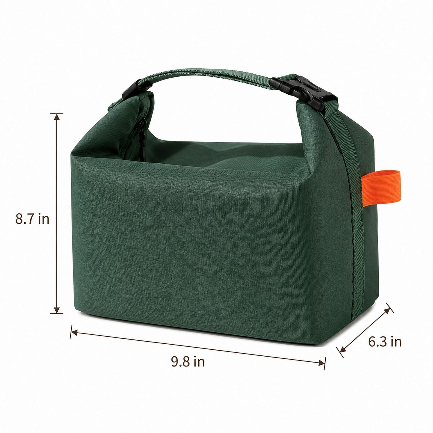Insulated Roll Top Lunch Bag with Buckle Handle and Leak-Resistant Lining