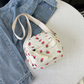 Strawberry Print Corduroy Crossbody Bag with Front Pocket and Adjustable Strap