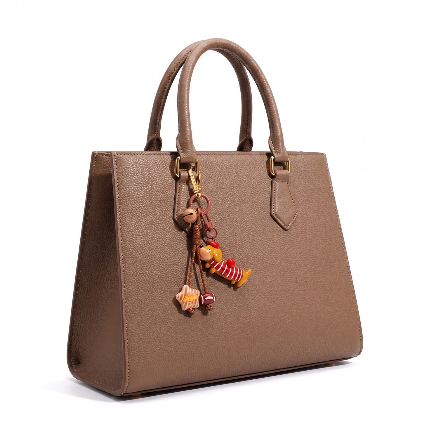 2-Piece Dachshund Dog Keychain Bag Charm Clip with Bell and Dangling Charms
