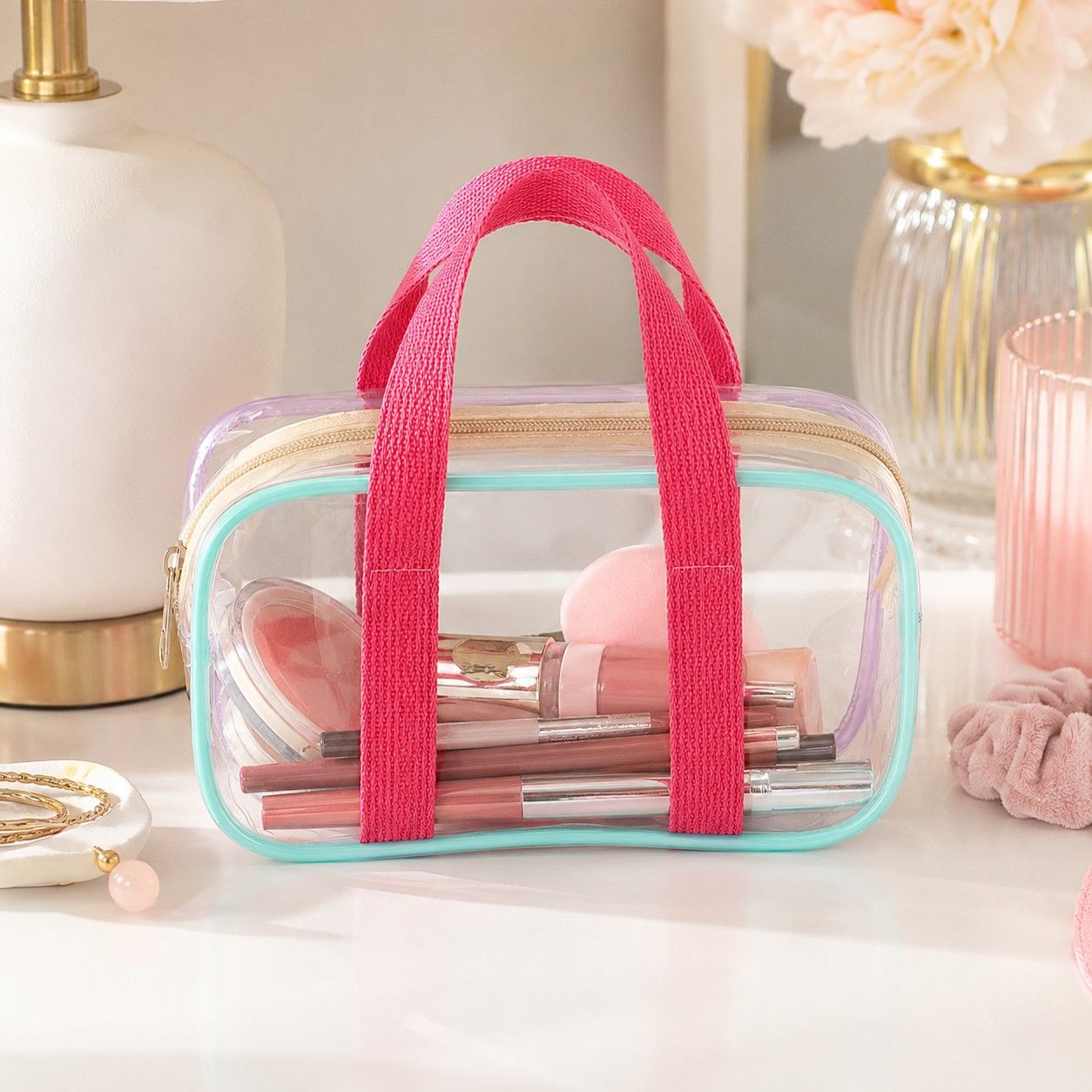 Clear PVC Travel Toiletry Bag with Zip Closure and Carry Handles