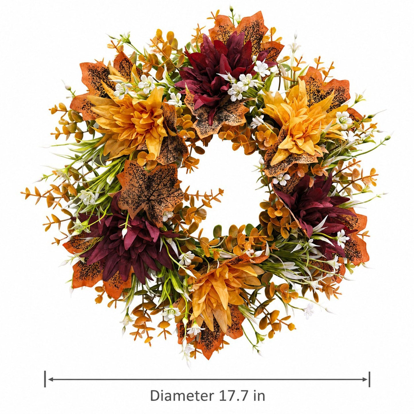 Fall Pumpkin Floral Wreath with Maple Leaves for Front Door Decor