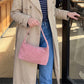 Faux Suede Shoulder Bag with Zipper Closure