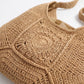 Woven Crochet Shoulder Bag with Geometric Pattern Slouchy Hobo Lightweight Knit Handbag