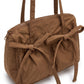 Multi-Pocket Shoulder Tote Bag with Bow-Tie Drawstrings and Top Zipper 11.5x9x5in