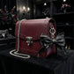 Faux Leather Bow Keychain with Safety Pin Stud Detail Oversized Bow Bag Charm Key Ring Accessory