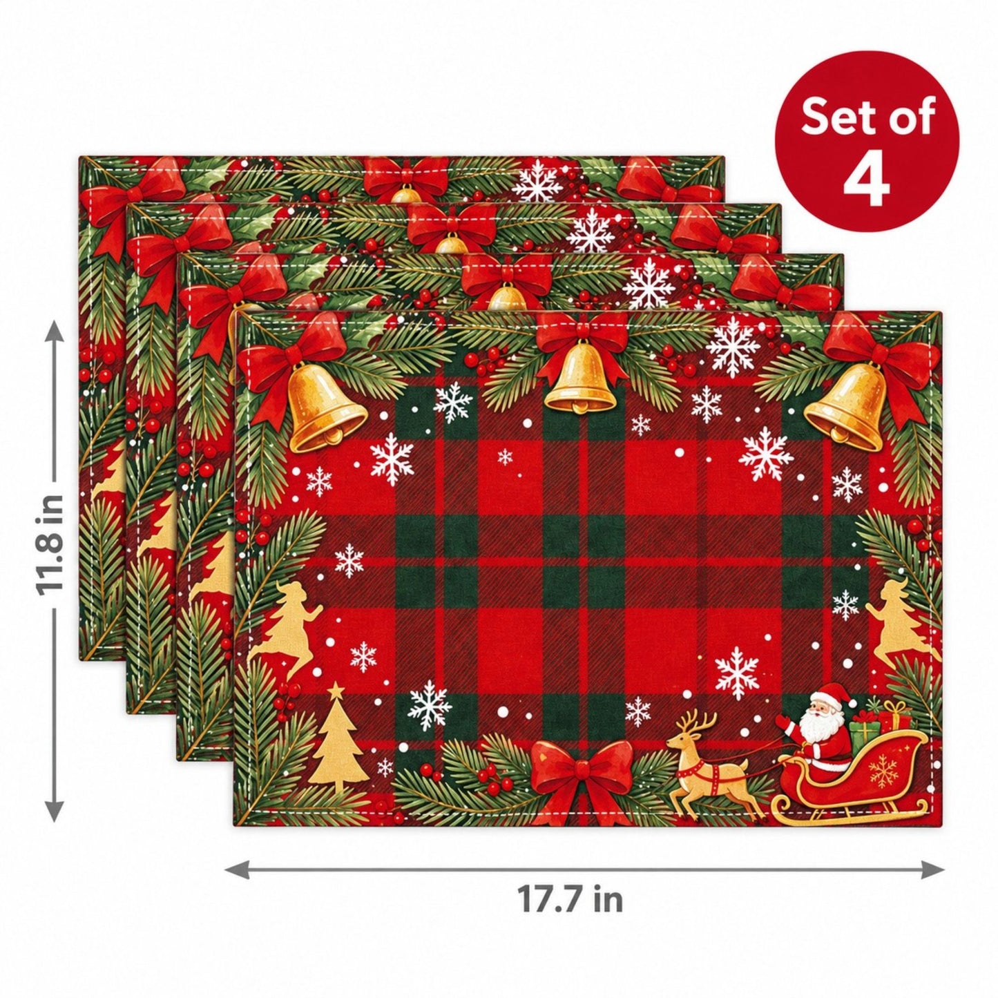 Christmas Placemats Set of 4 Red Holiday Table Mats 11.8 x 17.7in