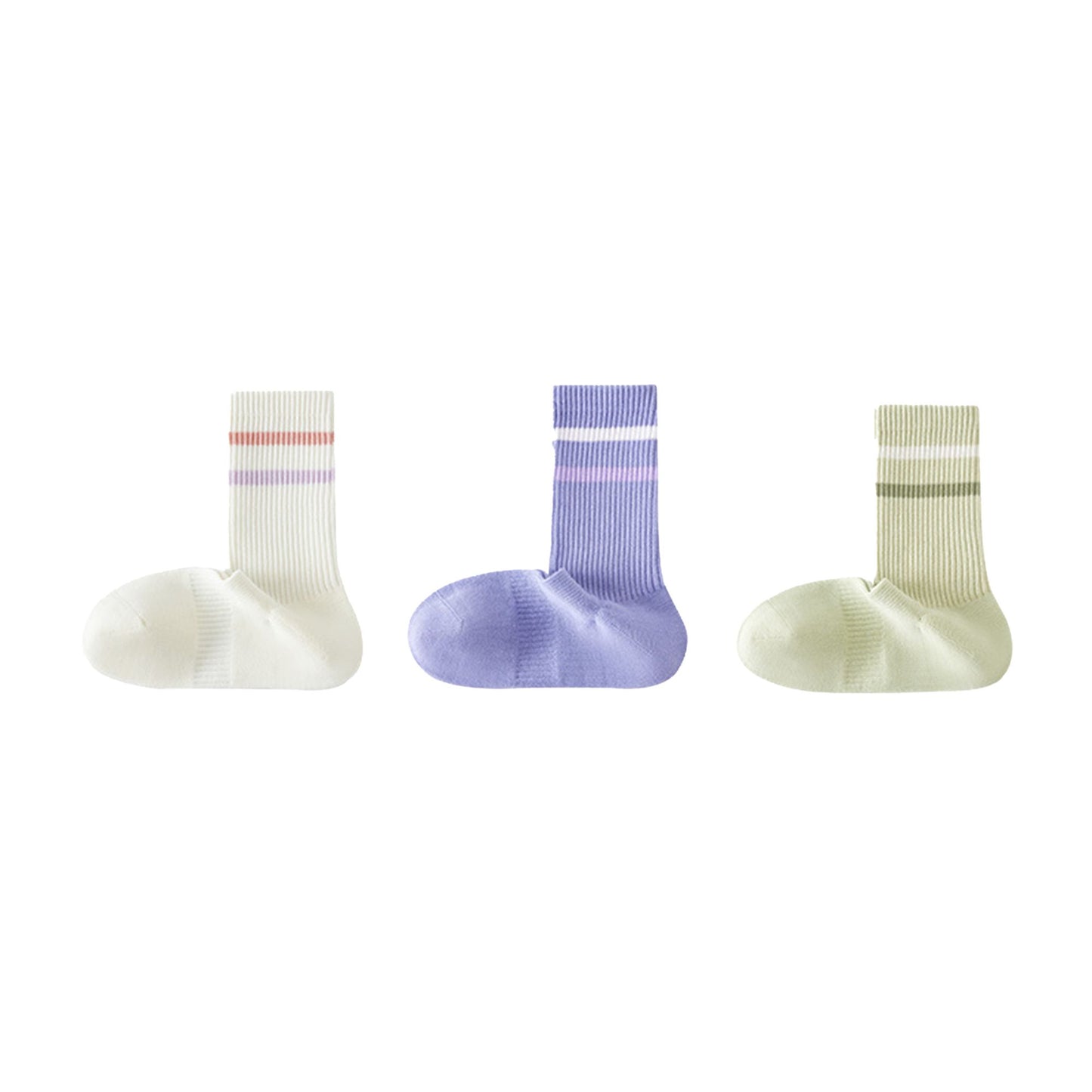3-Pack Striped Ribbed Crew Socks Soft Stretch Fit Casual Athletic Style