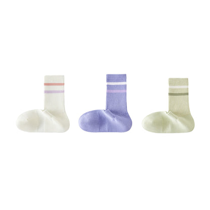 3-Pack Striped Ribbed Crew Socks Soft Stretch Fit Casual Athletic Style