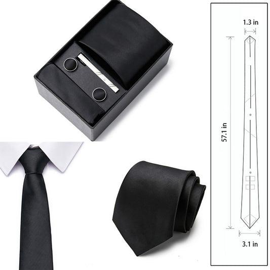 Men's Solid Textured Tie Gift Set Necktie Pocket Square Cufflinks Tie Clip Formal Accessory Set