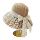 Crochet Sun Hat with Lace Bow Accent and Embroidered Sheer Wide Brim