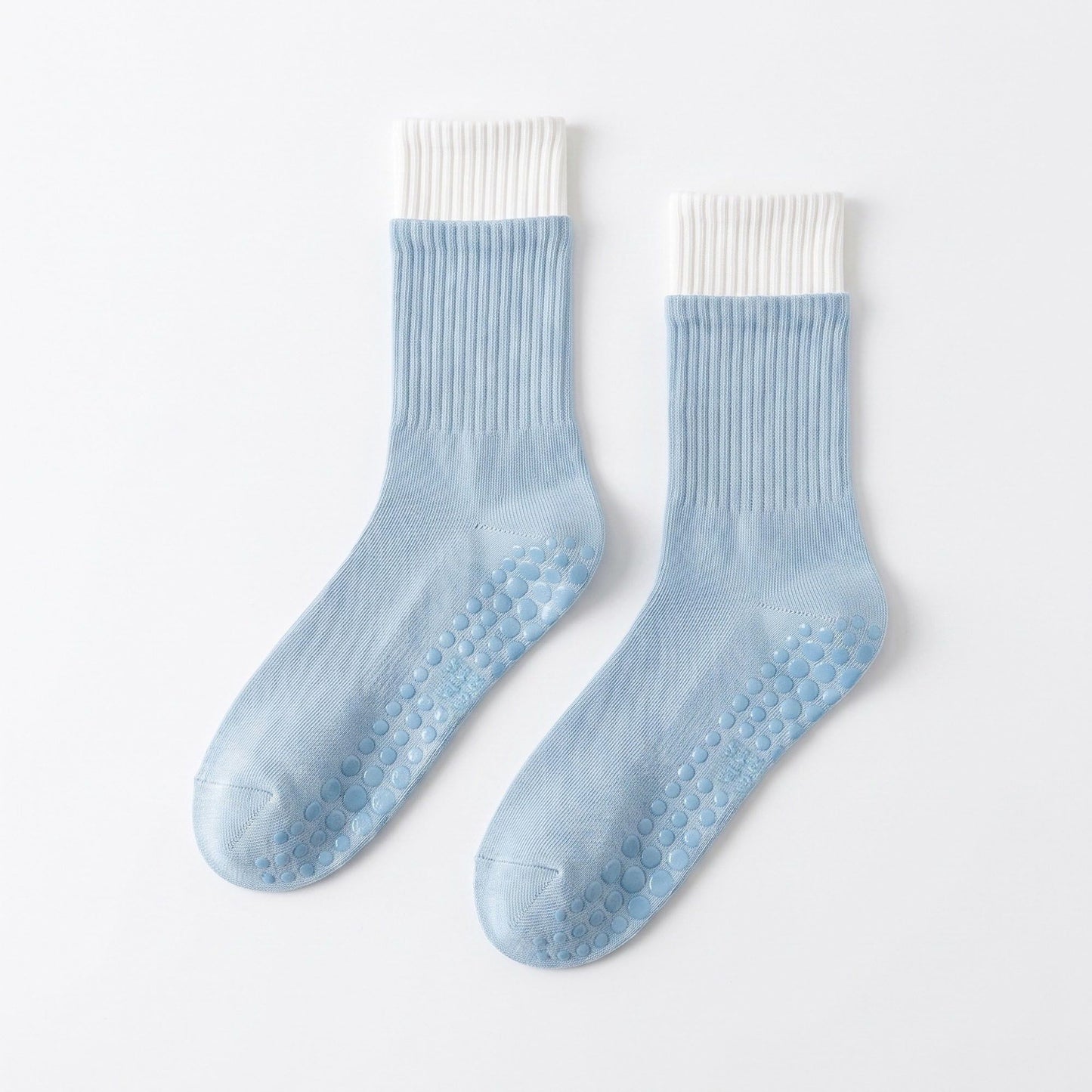 6 Pair Non-Slip Crew Socks with Contrast Ribbed Cuffs