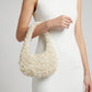 Faux Pearl Embellished Shoulder Bag with Crystal Accents Hand Beaded Crescent Handbag 10x2x13.7 in