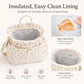 Insulated Drawstring Lunch Bag with Pockets, Top Handles and Shoulder Strap