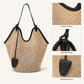 Woven Straw Style Tote Bag Large Capacity Shoulder Bag with Faux Leather Trim