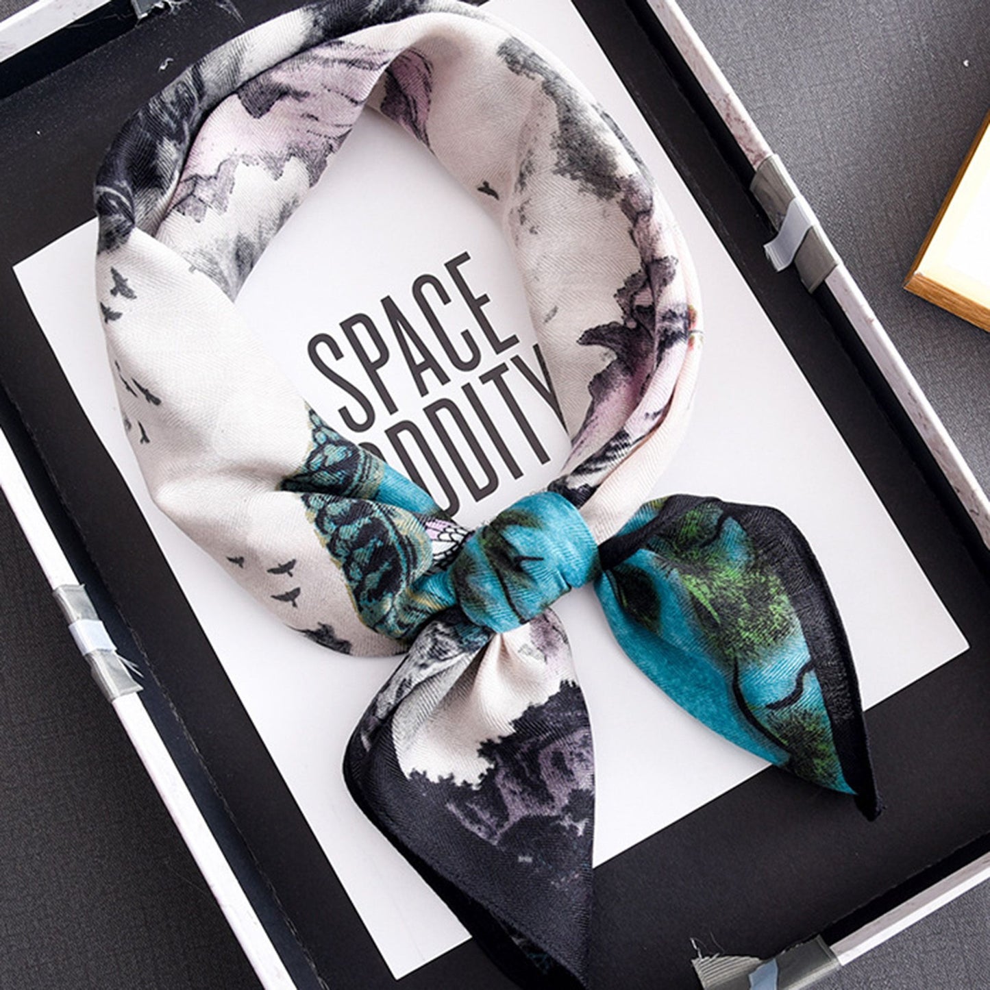 Scenic Landscape Print Square Scarf with Soft Silky Fabric Lightweight Versatile Neck and Hair Accessory