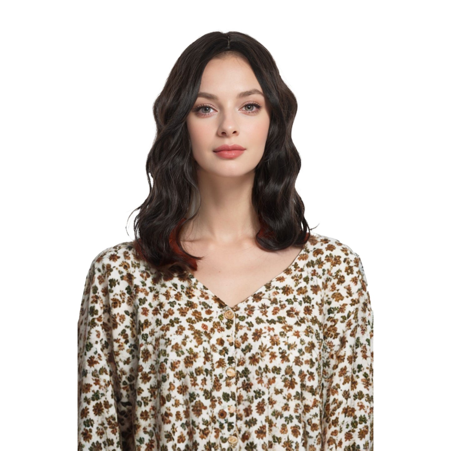 Natural Wavy Bob Wig with Curtain Bangs Synthetic Short Curly Bob