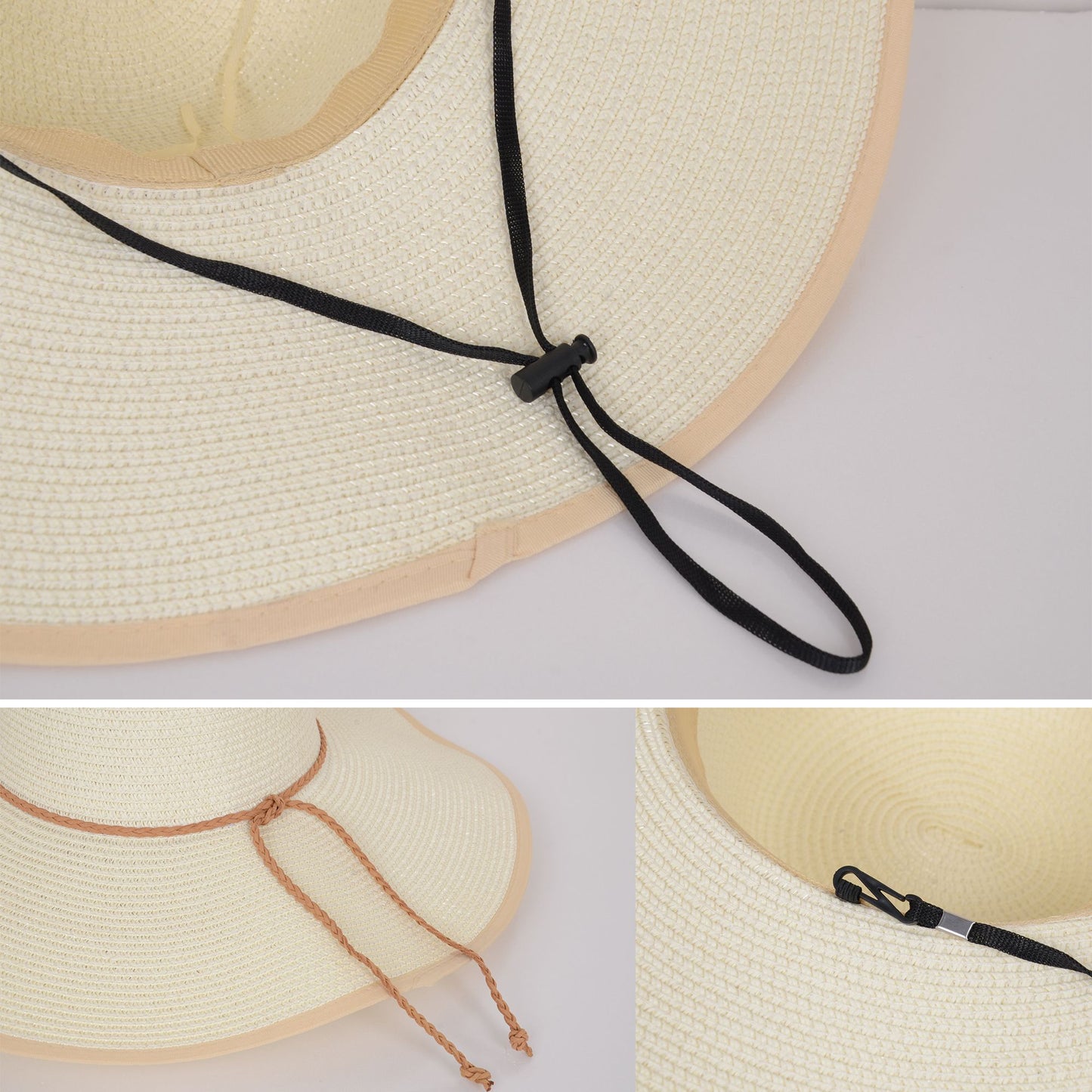 Wide Brim Straw Sun Hat with Braided Cord Detail Lightweight Packable Design for Beach Outdoor Protection